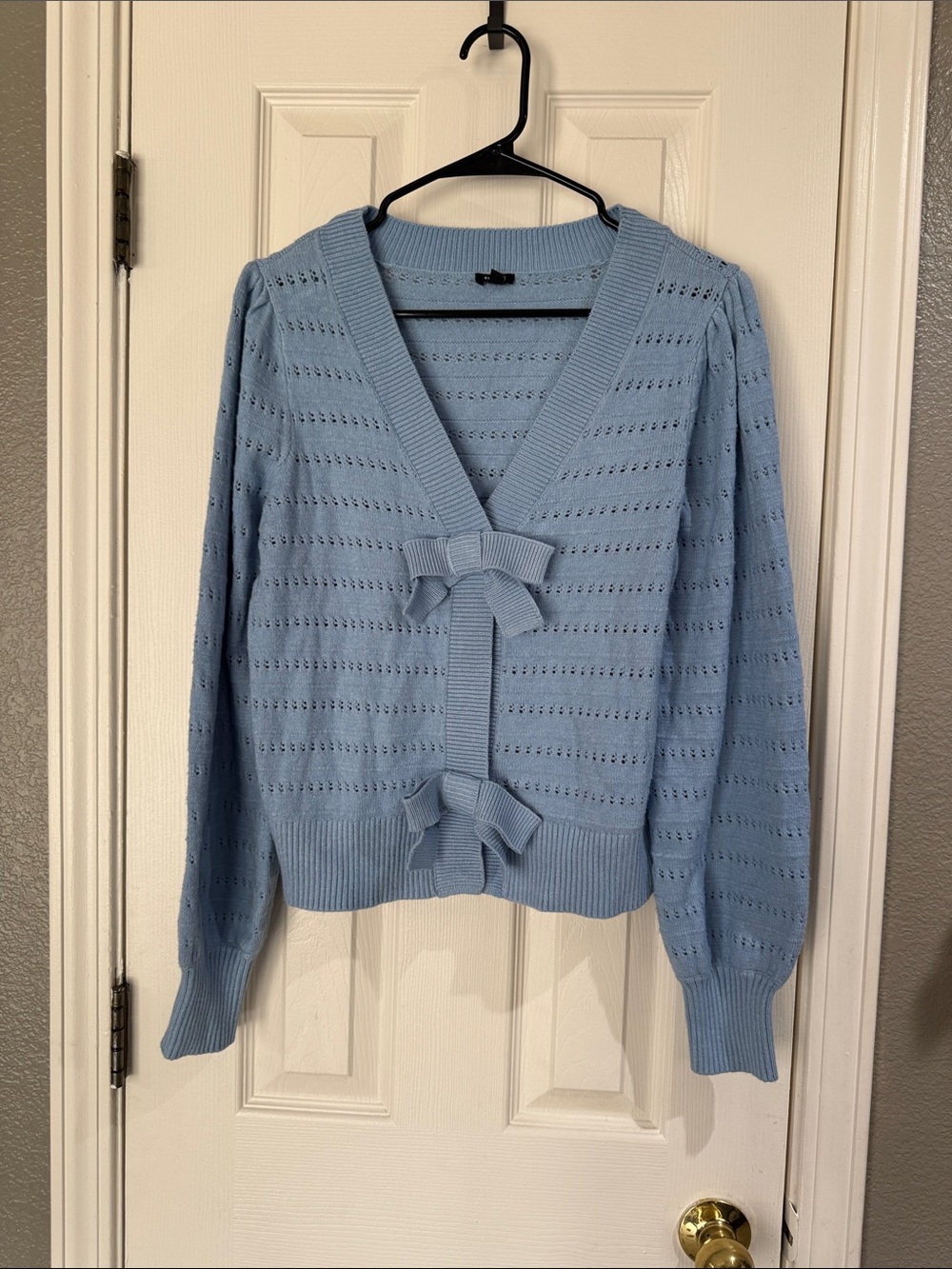 Express Women's Bow Cardigan-light blue- size Medium